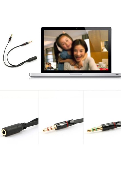 3.5mm Stereo Ses Kadın 2 Erkek Kulaklık Mikrofon Y Splitter Siyah Kablo Adaptörü Bilgisayar Aksesuarları (Yurt Dışından)