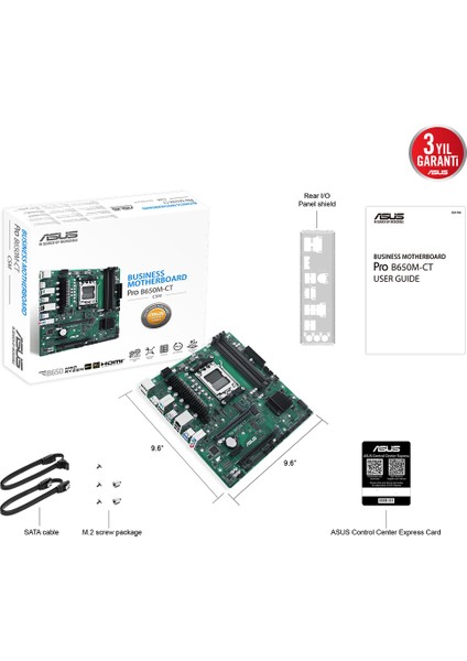 Pro B650M-CT-CSM AMD B650 AM5 DDR5 6400 2xDP HDMI Çift M2 USB3.2 TPM mATX (Pro B650M-CT-CSM)Anakart