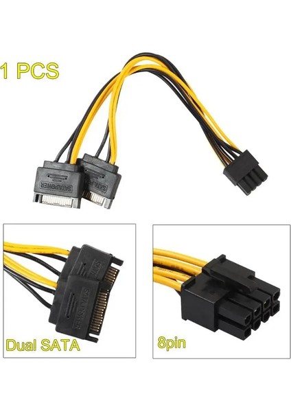 20 cm Çift 15PIN Sata Erkek Pcı-E 8pin Erkek Ekran Kartı Güç Kablo Kordonu Pcıe Pcı Express Grafik Kartı Bilgisayar Masaüstü Için (Yurt Dışından)