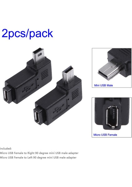 2 Adet/takım L Şekilli Mikro USB Dişi Sağ Sol 90 Derece Açı Mini USB Erkek Adaptör Konnektörü Şarj Dönüştürücü (Yurt Dışından)