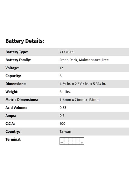 YTX7L-BS Motosiklet Aküsü Uyum Listesi Açıklamada