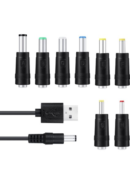 Dc Şarj Güç Kablosu Usb'den 5521'E Çok Fonksiyonlu Dc Değiştirilebilir Fiş Erkek 8'i 1 Arada Şarj Kablosu (Yurt Dışından)