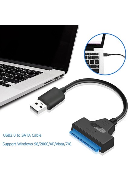 USB 2.0 - Sata 22PIN Adaptör Bakır Tel Çekirdek ve Abs Kablo HDD SSD Harici Sabit Disk Dönüştürücü Tel 2,5 Inç SSD Uygulayın (Yurt Dışından)