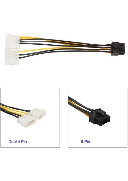 18 cm 8pin Çift 4pin Ekran Kartı Güç Kablosu Y Şekli 8 Pin Pcı Express Çift 4 Pin Molex Grafik Kartı Güç Kablosu (Yurt Dışından)