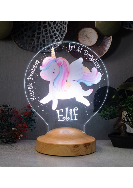 Unicorn Renkli Tek Boynuzlu At Isimli Kız Çocuk Odası Hediyesi LED Lamba, Unicorn Doğum Günü Parti Hediyesi
