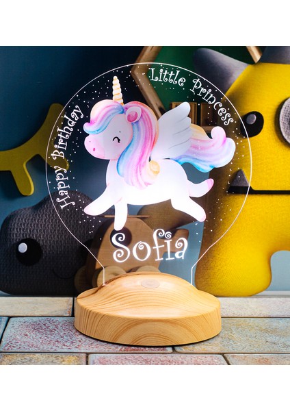 Unicorn Renkli Tek Boynuzlu At Isimli Kız Çocuk Odası Hediyesi LED Lamba, Unicorn Doğum Günü Parti Hediyesi