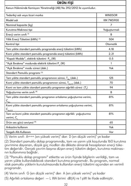 Km 7WS900 7 kg Kurutma Makinesi