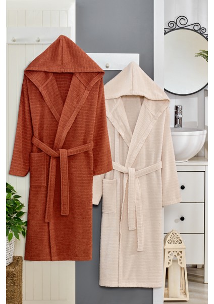 2 Adet Kapşonlu Pamuklu Bornoz