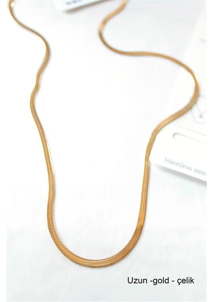 Uzun Italyan Çelik KOLYE-60CM - Altın