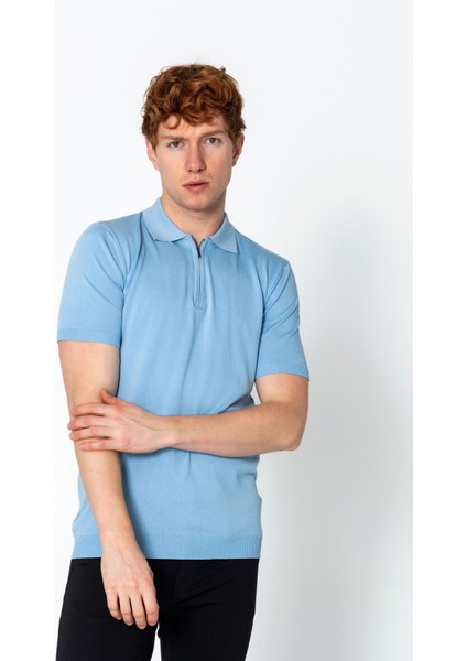 Erkek Fit Extra Rahat Polo Yaka Yarım Fermuarlı Sade T-Shirt fiyatları