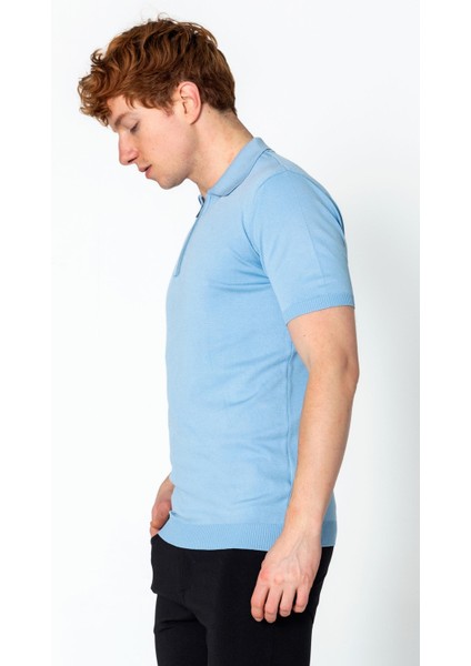 Erkek Fit Extra Rahat Polo Yaka Yarım Fermuarlı Sade T-Shirt modelleri