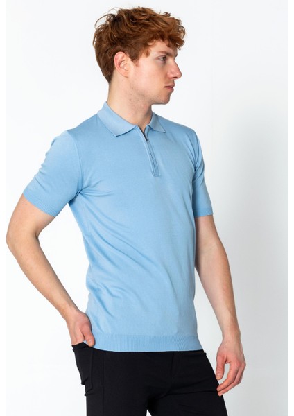 Erkek Fit Extra Rahat Polo Yaka Yarım Fermuarlı Sade T-Shirt fırsatları