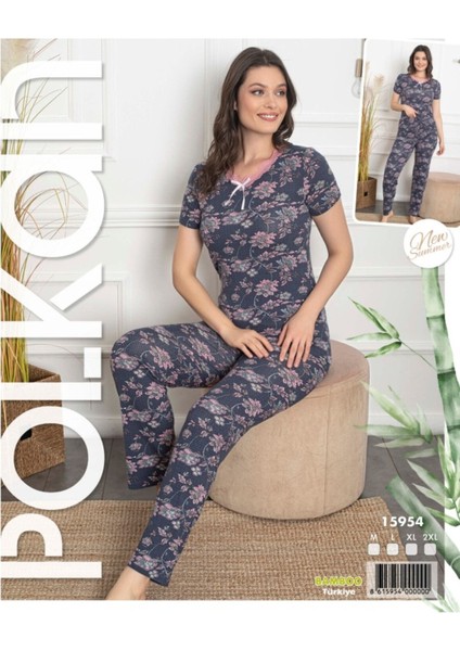 Şal Desenli Kısa Kollu Bambu Pijama Takımı Bamboo