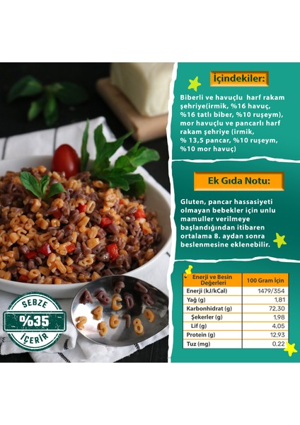 Karışık Sebzeli Harf Rakam Şehriye (%35 Sebzeli-250 g)