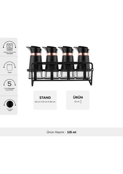 Latin Deri 4'lü Line Cam Standlı Baharat Takımı