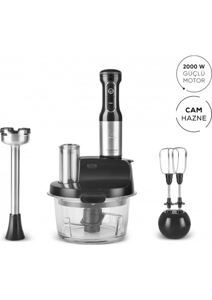 mm Prosteel 2000W Cam Mutfak Robotu Siyah Inox