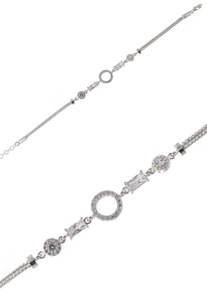 Daire Model Zirkon Taşlı 925 Ayar Gümüş Kadın Bileklik 201022942