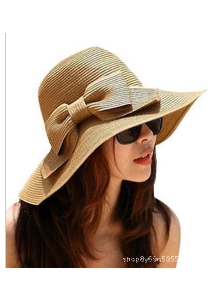 Yay Hasır Şapka Kadın Geniş Kenarlı Şapka Güneş Şapkası Güneş Şapkası (Yurt Dışından)