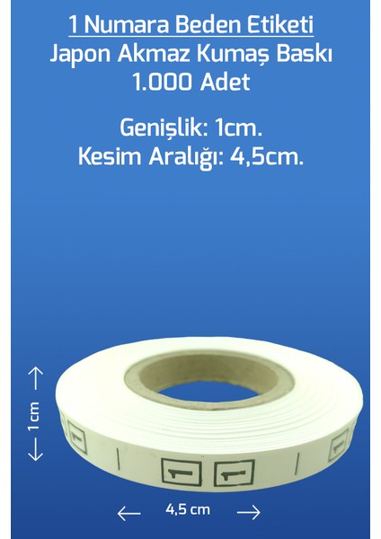 1 Numara Beden Etiketi / Tırnak Etiketi ( 1 Rulo x 1000 Adet )