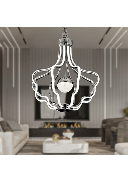 Camelia Krom Kaplama 3 Renkli 50 Watt Ledli Modern Tasarım Oturma Odası,genç Odası,yatak Odası,salon Sarkıt LED Avize