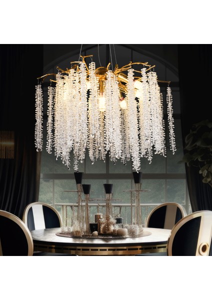Dina Serip Gold Kaplamalı Modern Tasarım Salon Kristal Sarkıt Avize