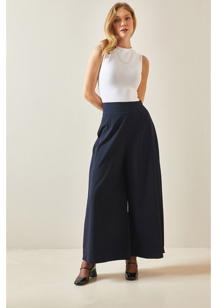 Lacivert Pens Dikişli Bol Paça Pantolon 5YXK5-48245-14