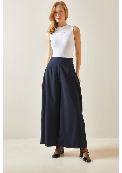 Lacivert Pens Dikişli Bol Paça Pantolon 5YXK5-48245-14 fiyatları