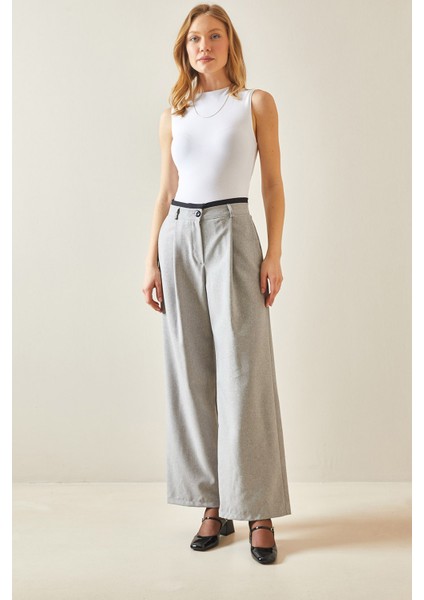 Gri Pile Detaylı Bol Paça Pantolon 5YXK5-48244-03