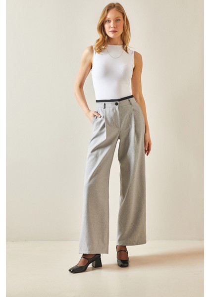 Gri Pile Detaylı Bol Paça Pantolon 5YXK5-48244-03 modelleri