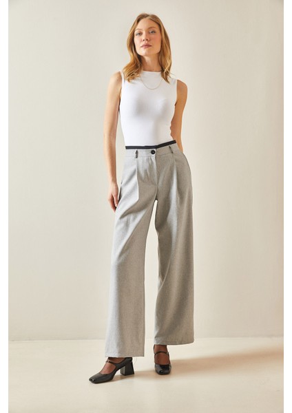 Gri Pile Detaylı Bol Paça Pantolon 5YXK5-48244-03 fırsatları