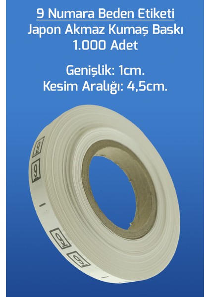 9 Numara Beden Etiketi / Tırnak Etiketi ( 1 Rulo x 1000 Adet )