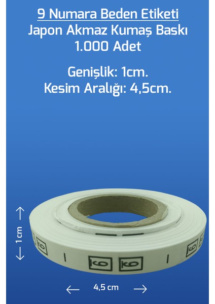 9 Numara Beden Etiketi / Tırnak Etiketi ( 1 Rulo x 1000 Adet )