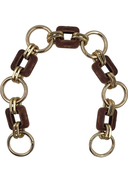 Kahve Kare Boncuklu Metalli Çanta Sapı (37 Cm)