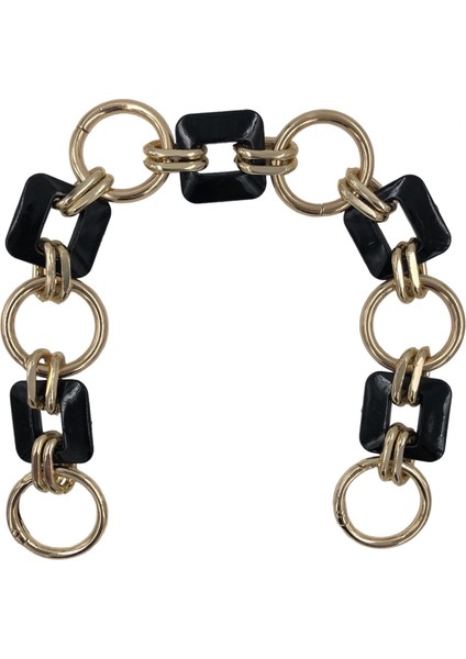 Siyah Kare Boncuklu Metalli Çanta Sapı (37 Cm)