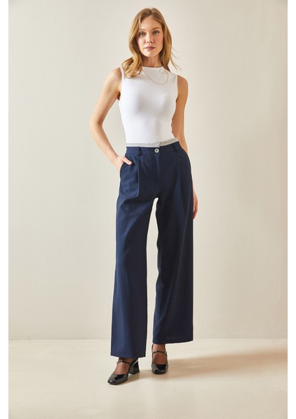 Lacivert Pile Detaylı Bol Paça Pantolon 5YXK5-48244-14