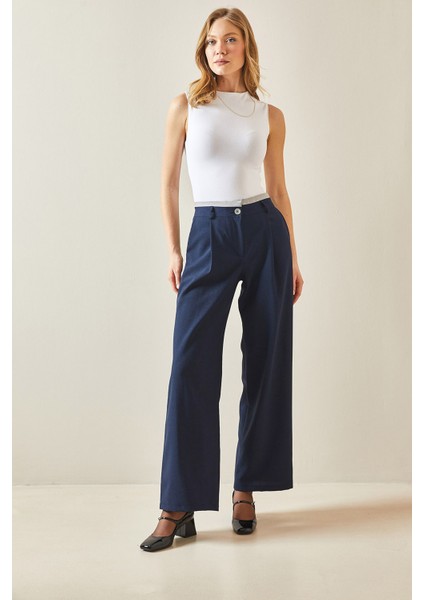 Lacivert Pile Detaylı Bol Paça Pantolon 5YXK5-48244-14 fiyatları