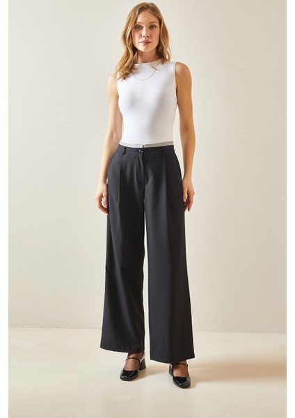 Siyah Pile Detaylı Bol Paça Pantolon 5YXK5-48244-02 fiyatları