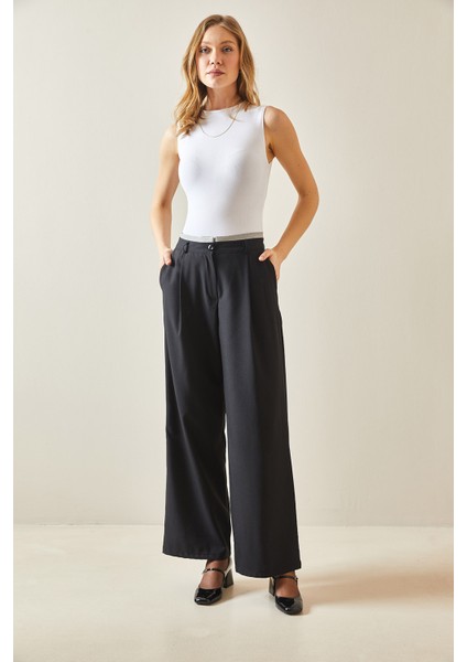 Siyah Pile Detaylı Bol Paça Pantolon 5YXK5-48244-02 modelleri