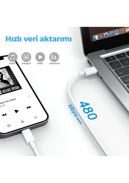 Woyax By Deji iPhone Uyumlu Hızlı Şarj Kablosu Type C To Lightning 8 X Xs Xr 11 12 13 14 Pro Max Plus