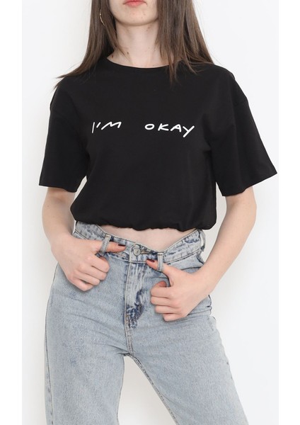 1 Dünya Shop Beli Lastikli Crop Tişört Siyah - 16550.1567.