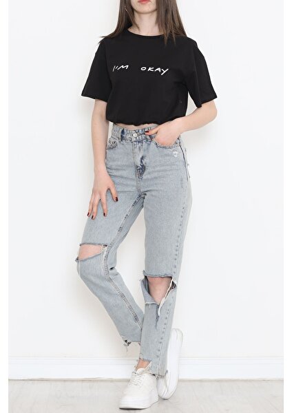 1 Dünya Shop Beli Lastikli Crop Tişört Siyah - 16550.1567.