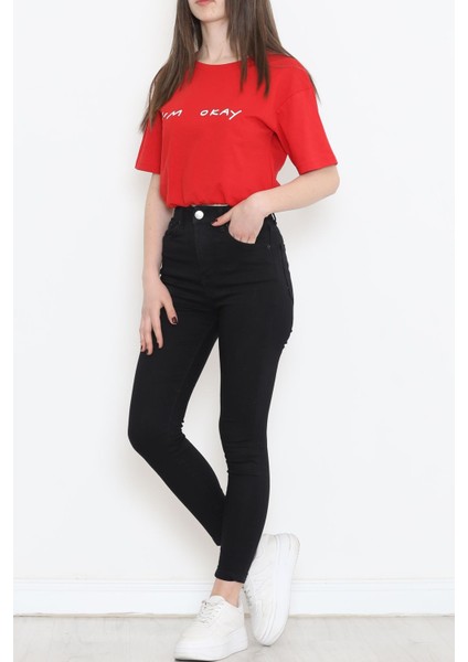 1 Dünya Shop Beli Lastikli Crop Tişört Kırmızı - 16550.1567.