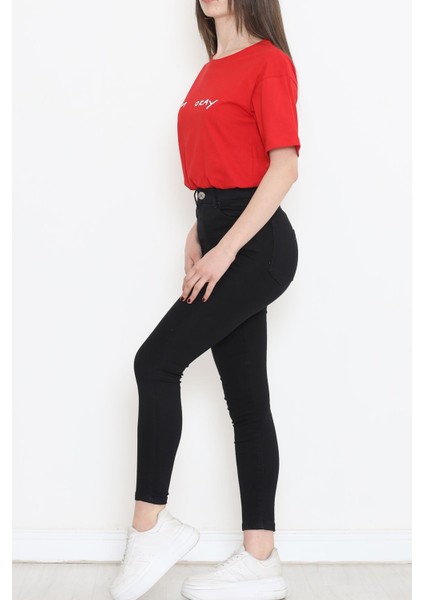 1 Dünya Shop Beli Lastikli Crop Tişört Kırmızı - 16550.1567.