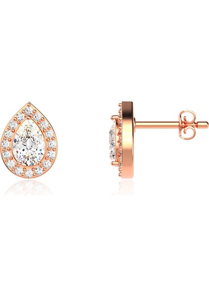 Su Damlası Tek Taş Rose Gümüş Küpe