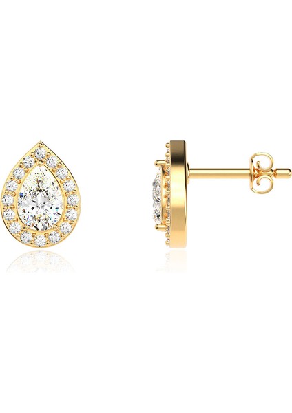 Su Damlası Tek Taş Altın Kaplama Gümüş Küpe