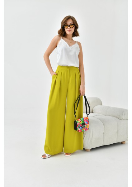 Kadın Lastikli Pleli Pantolon Asit modelleri