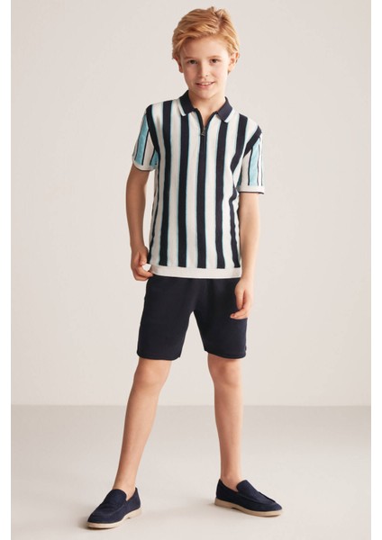 Çizgi Desenli Lacivert-Beyaz Çocuk Triko Polo fiyatları