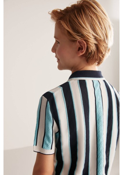 Çizgi Desenli Lacivert-Beyaz Çocuk Triko Polo modelleri