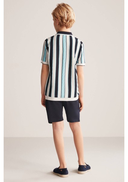 Çizgi Desenli Lacivert-Beyaz Çocuk Triko Polo fırsatları