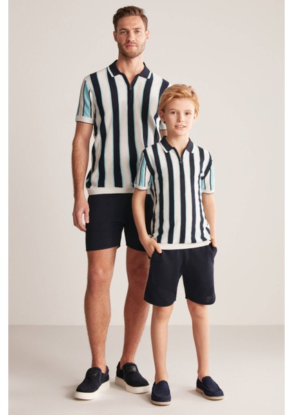 Çizgi Desenli Lacivert-Beyaz Çocuk Triko Polo indirimleri
